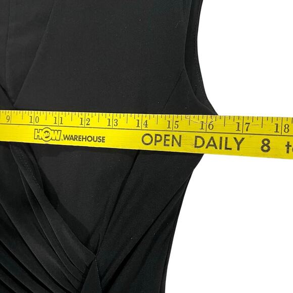 Black Label Evan Picone Black Ruched Midi Dress w/ Shoulder Pads Women's Size 6 - Picture 6 of 7